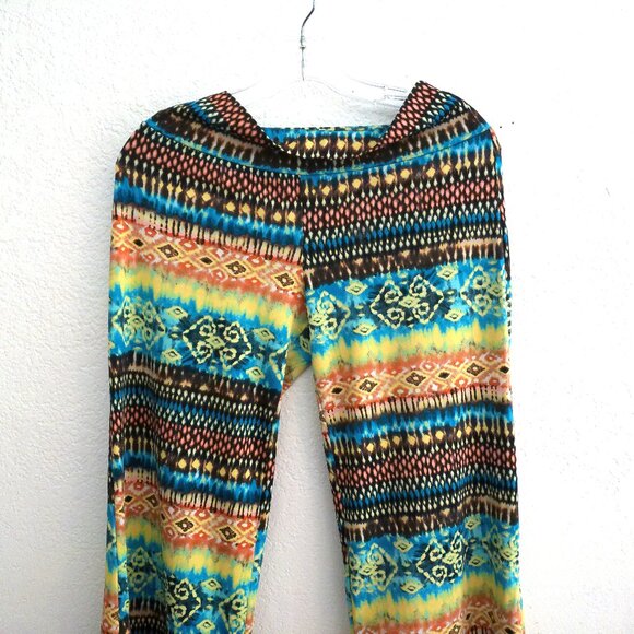 Love Crazy, Yellow/blue/orange abstract flare pants - Picture 3 of 7